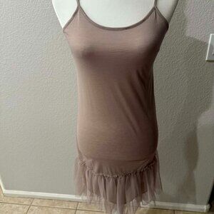 Taupe Slip Dress Tulle Hem NWT! [Sz. M]